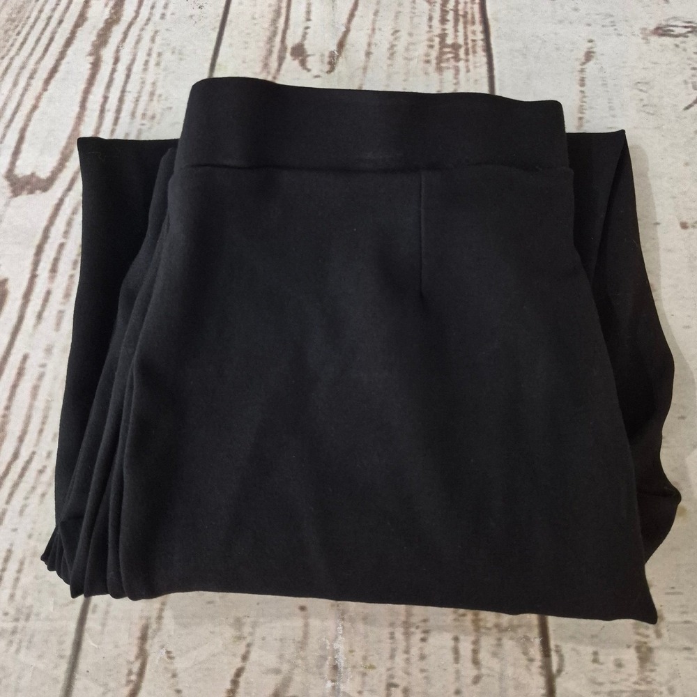 Anne Klein Black Pull On Tapered Leg Ponte Knit Dress Pants Gold Button Detail